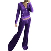 BBabaCats Velour Tracksuit Womens 2 Piece Outfits Casual Fall Lounge Sets Trendy Zip Up Hoodies and Flare Sweatpants Soft Loungewear