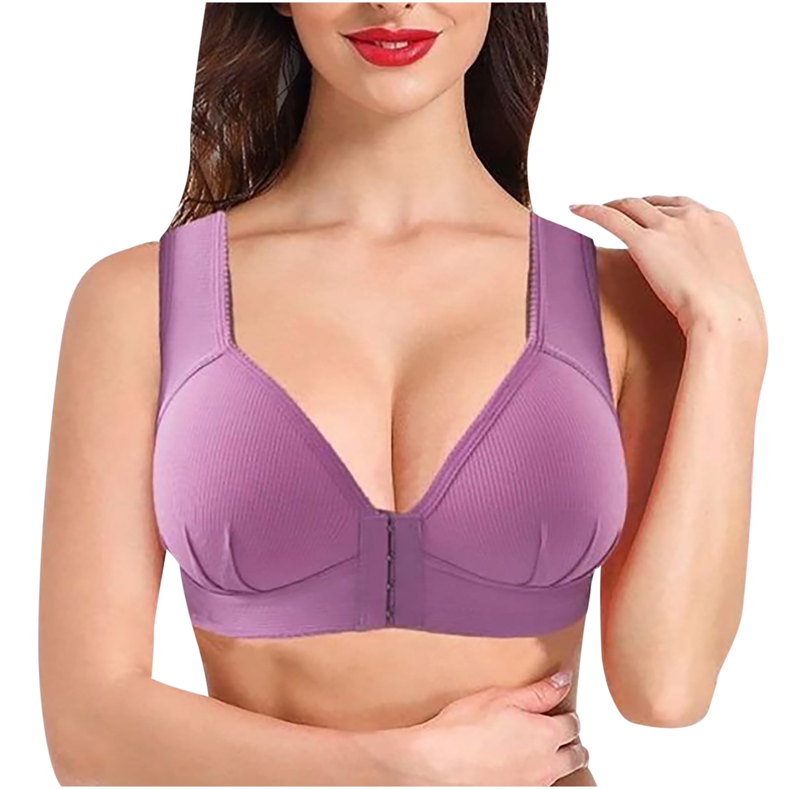 Plus Size Front Closure Elastic Push Up Comfort Bra,Women's Wirefree Lace Bra,Everyday Bras for Women