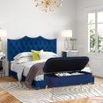 thumbnail image 2 of Homebeez Modern Velvet Storage Bench Ottoman with Padded Seat and Golden Metal Legs, Blue, 2 of 6
