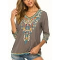 thumbnail image 3 of Mexican Tops for Women Embroidered Shirts Hippie Clothes Tunic Fiesta Plus Size Boho Peasant Blouses Gray XXXL, 3 of 6