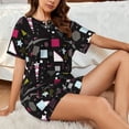 thumbnail image 4 of Wukai Colorful Geometry Print Women's Pajama Set - Short-Sleeve Top and Shorts with Elastic Waistband and Pockets for Loungewear, Yoga, and Casual Wear-3X-Large, 4 of 6