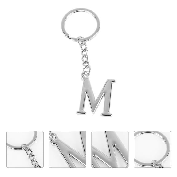 FRCOLOR Simple Stylish Letter M Key Chain Zinc Alloy Silver Color One Ring for Keys Holding