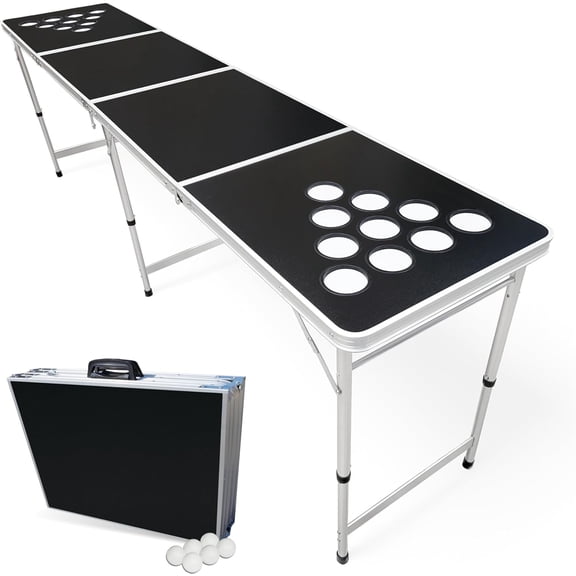 PartyPong 8-Foot Folding Beer Pong Table w/Cup Holes - Stealth Edition