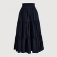 thumbnail image 4 of Huresd Women Elastic Waist Ruffle Hem Tiered Midi Skirt Navy M, 4 of 4