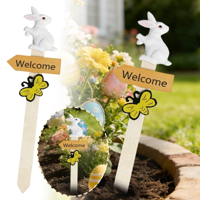REK Easter Decor Easter Resin Rabbit Wooden Welcome Yard Sign For Festival Outdoor Garden Patio Yard