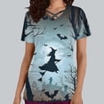 thumbnail image 5 of Tops Cortos para las Mujeres, Halloween Impreso en Cuello en V con Bolsillo, Moda Casual Manga Corta, 5 of 5