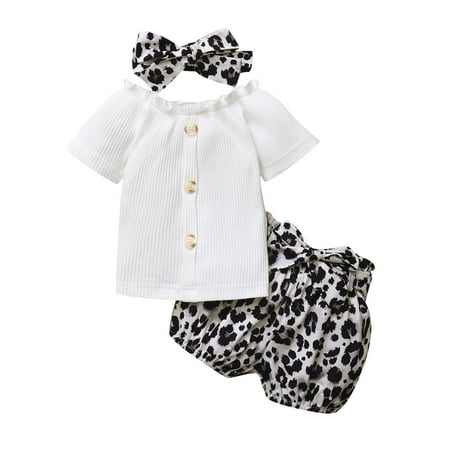 

Jdefeg Girl Outfit Baby Outfits Shorts Set Set Tops Girls Headbands 3Pcs Baby Clothing Leopard Girls Outfits&Set Born Baby Clothes Cotton Blend White 110