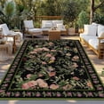 thumbnail image 2 of Black Spring Floral Outdoor Rug for Patio/Deck/Porch, Non-Slip Large Area Rug 3 x 5 Ft, Elegant Pastoral Flowers Birds Retro Art Indoor Outdoor Rugs Washable Area Rugs, Camping Rug Carpet Runner, 2 of 8