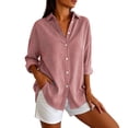 thumbnail image 6 of Qivvo Oversized Striped Button down Shirts for Women Classic Long Sleeve Collared Blouses Office Work Tops Outfit(Red,X-Large), 6 of 7