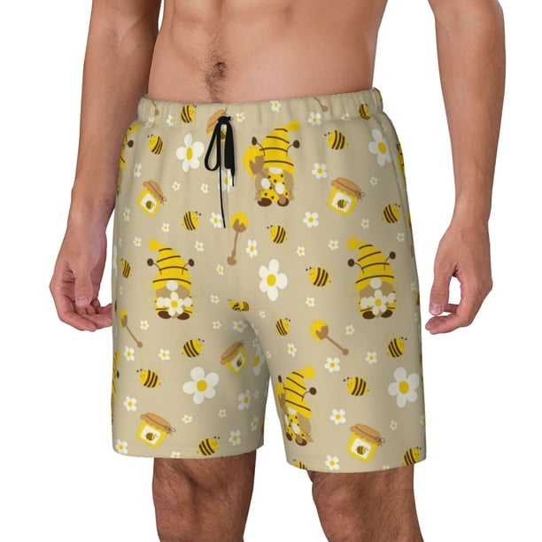 Balery Cute Bee Gnomes Bañador para hombre, shorts de playa de secado rápido con entrepierna y forro de compresión-Large