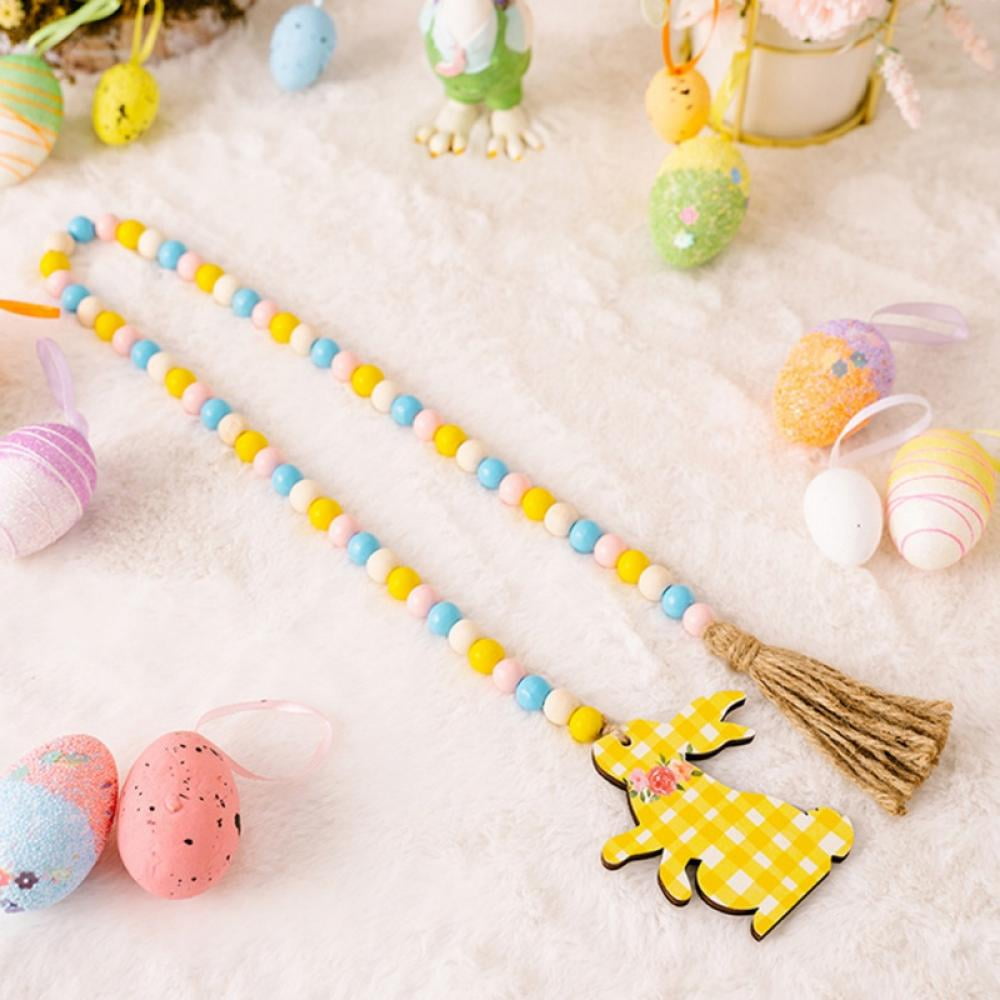 Easter Wooden Bead Garland Tiered Tray Decor 32 Inch Farmhouse Wood