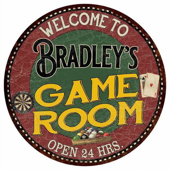 Bradley's Game Room 14" Round Metal Sign Bar Kitchen Red Wall Decor 100140032375