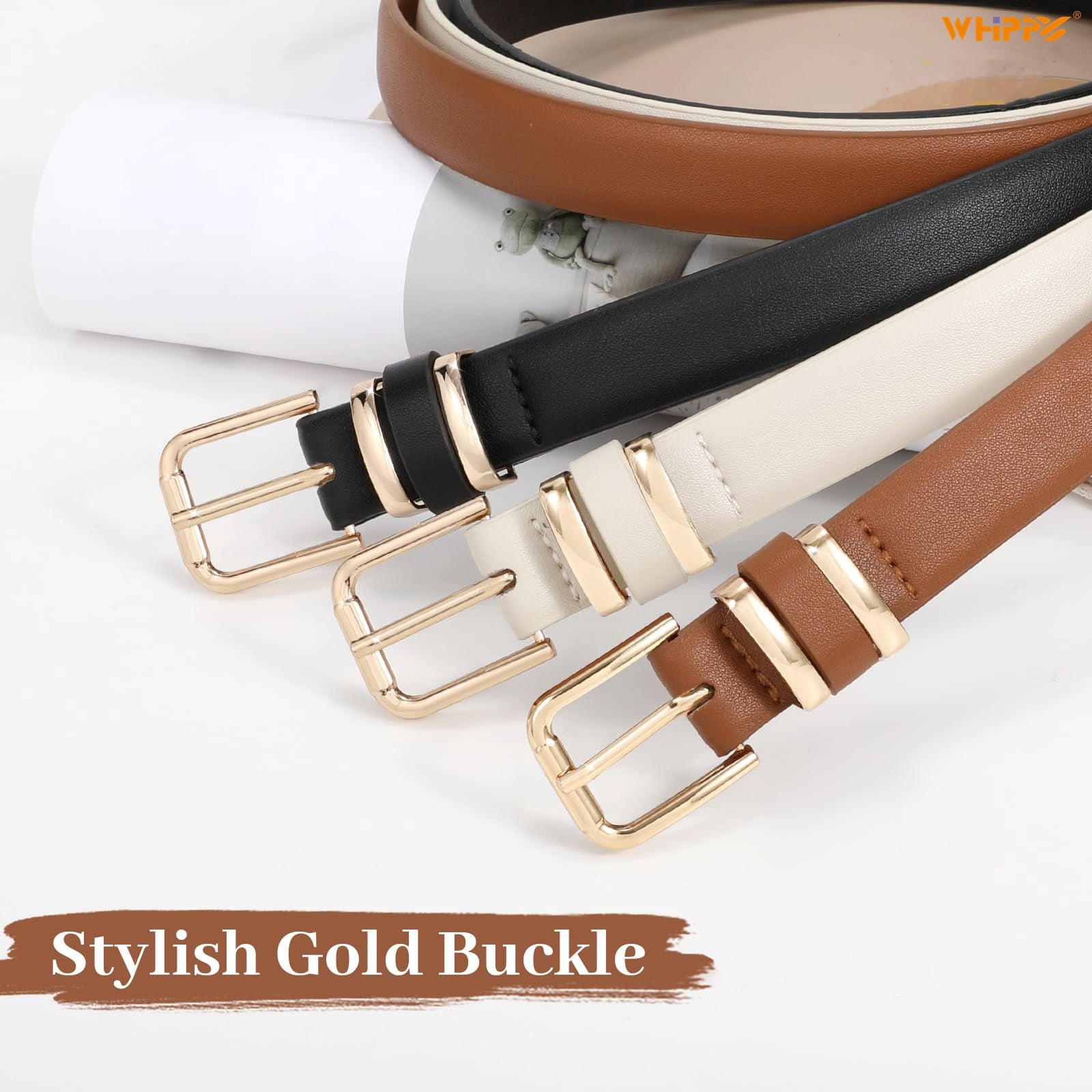Women\'s Slim Leather Belt - Black with White, Brown, Cream, or Red Trim REVERSIBLE SLIM LEATHER BELT - DARK BROWN / TAN | COS US main image 2