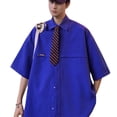 thumbnail image 2 of Camisa de manga corta para hombre, blusa informal de verano con botones y cuello vuelto, para uso diario, 2 of 8