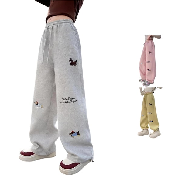 ZXLBBD Girls Elastic Waisted Jogger Athletic Sweatpants Loose Fit Wide Leg Trousers for Youth Kids Soft Fabric Fashion Causal Daily Wear,Grey,Size -