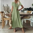 thumbnail image 4 of Evdexr Cotton T-Shirt Dress Women Linen Maxi Shirt Dress V Neck Flowy Solid Colour Short Sleeve A-Line Dresses Flowy Plus Size Loose Casual Dress with Pockets Green M, 4 of 7