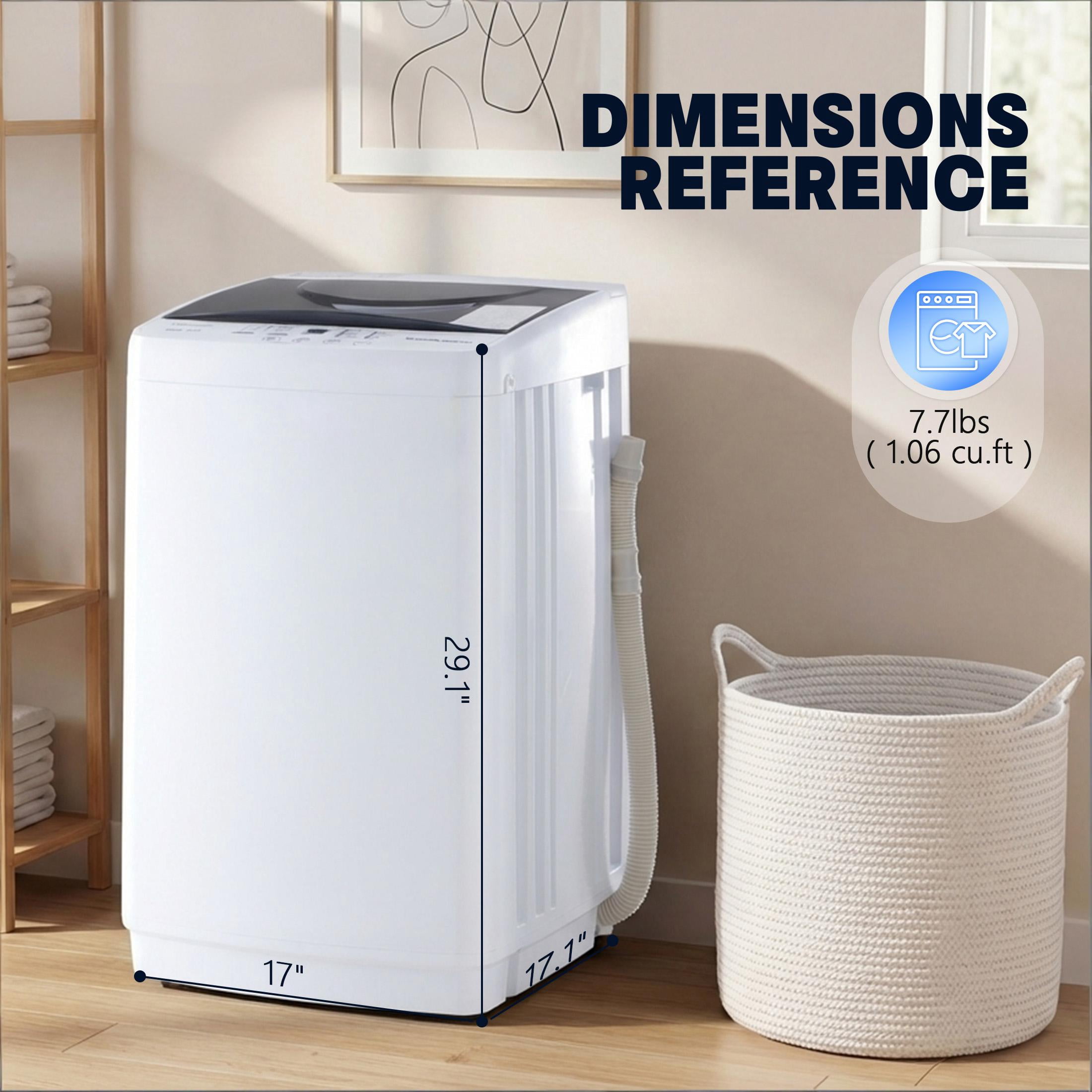 edx Compact Washer, 7.7 LBS Fully Automatic Washing Machine with 10 Wash Cycles, Mini Washer for Homes, Apartments & Dorm Rooms, White