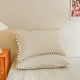 thumbnail image 1 of Move Over Beige Grey Pillowcases Queen, Boho Pillow Cover Set of 2, Washed Microfiber White Pom Fringe Pattern, 3 Pack, 1 of 6
