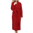 thumbnail image 2 of Baqcunre Womens Winter Coats Coral Velvet Pajama Dress Nightgown Hood Fall Winter Pocket Thickened Flannel Long Sleeved Bathrobe Homewear Fleece Jacket Womens Fall Fashion 2023 Red 1 L, 2 of 5