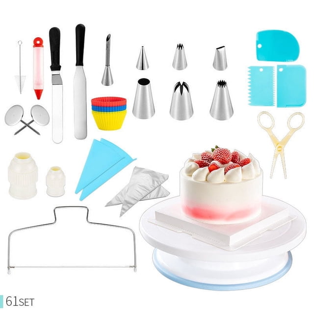 Kit para decorar tartas, plato giratorio para tartas, juego de utensilios para hornear, tubo para repostería, fondant, herramienta de cocina, utensilios para repostería y repostería