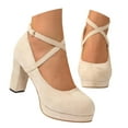 thumbnail image 2 of Women's Low Block Heels Mary Jane Closed Toe Work Pumps Round Toe Ankle Cross Straped Shoes, 2 of 8