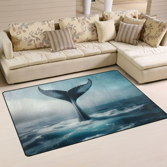 Whale Tail Sea Area Rug Washable Floor Carpet Mat 60 x 39 inch for Bedroom Living Room Kids Room Home Decor