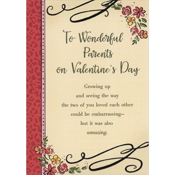 Designer Greetings To Wonderful Parents: Small Flowers in Corners Valentine's Day Card for Parents