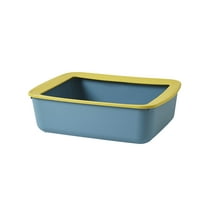 Large Cat Litter Box Kitten Litter Pan Rabbit Plastic Litter Tray for Easy Cleaning, Hamster/Guinea Pig/Hedgehog Travel Toilet Pan (Navy)