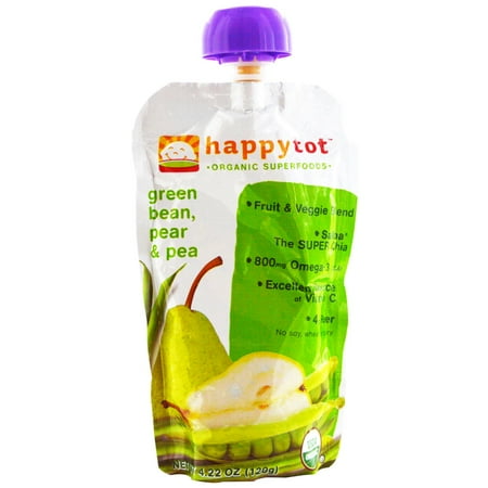 Nurture Inc. (Happy Baby), happytot, Organic Superfoods, Green Bean, Pear and Pea, 4.22 oz (pack of 2)