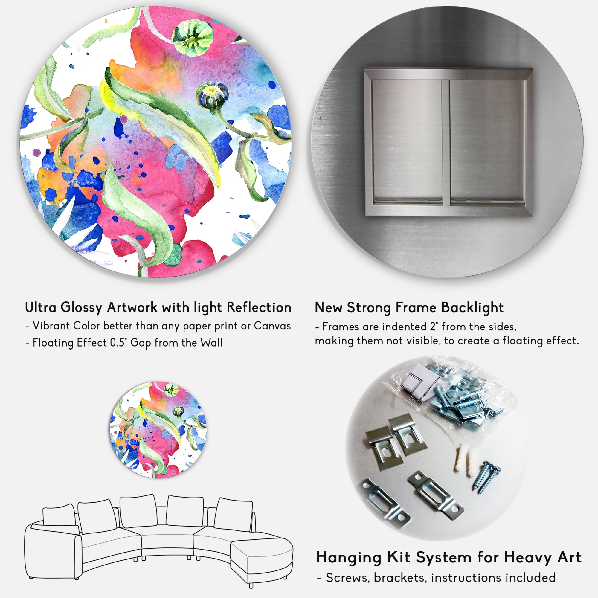 Designart 'Iridiscent Colorful Daisy Flowers' Transitional Circle Metal Wall Art 29x29 - Disc of 29