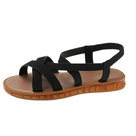 

LIANGP Women s Sandals Ladies Shoes Summer Fashion Rome Style Sandals Soft Sole Elastic Band Casual Open Toe Sandals Women s Shoes Black Size 6.5
