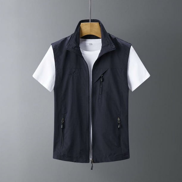 Chaleco de ocio al aire libre para hombre, chaleco de pesca para fotografía de primavera y verano, chaleco con cuello levantado