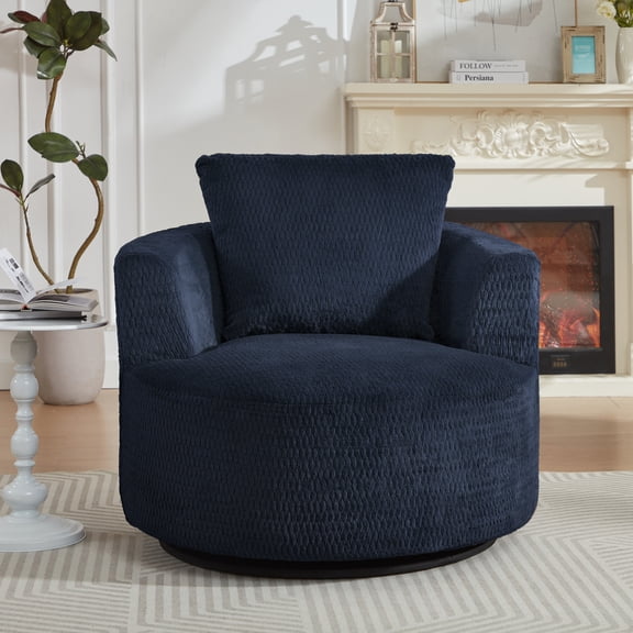 Compressible 360° Swivel Accent Chair, Modern Comfort Seating for Living Room, Office, Apartment, Dark Blue