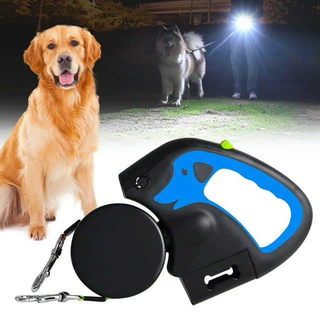 Hands Free Dog Leash for Two Dogs Dual Dog Retractable Leash with Flashlight & Poop Bag Holder, 360° Rotating Double Pet Leash for Small to Large Dogs – Hands Free Dog Walking Accessory(Blue,Charged)