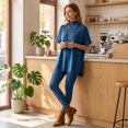 thumbnail image 5 of Szluipve 2 Piece Sets for Women 2 Piece Knit Loungewear Set Turtleneck Short Sleeve Oversized Tunic Top & Ribbed High Waist Leggings Casual Loose Fall Winter Outfit Suit Royal Blue S, 5 of 7