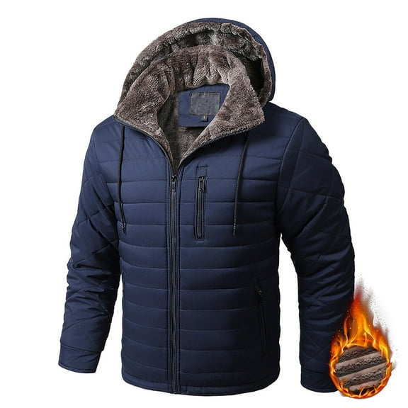 hoksml Men's Detachable Hood Puffer Jacket Heavyweight Fleece Lined Winter Coat with Zippered Pockets
