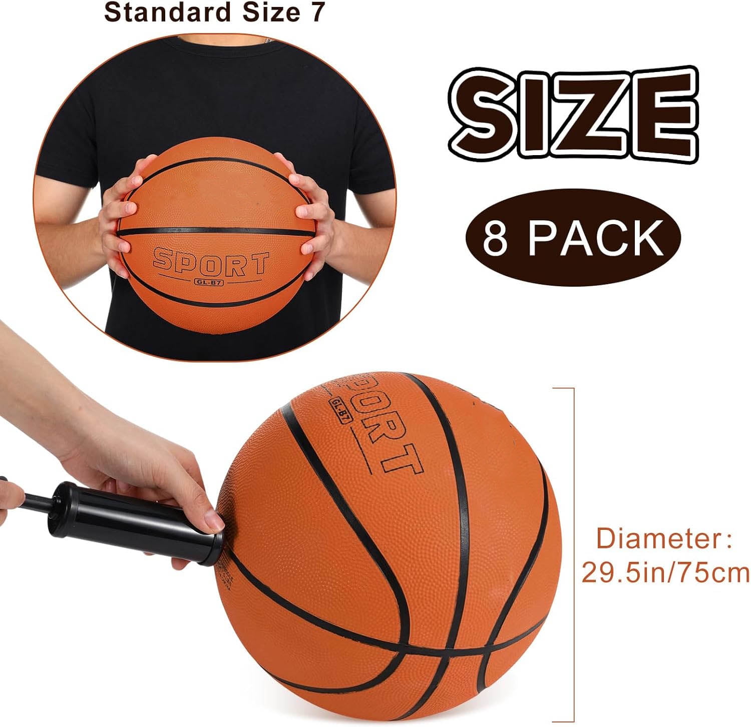 Rubber Training Basketball with Pump Street Ball for Indoor and Outdoor Game Gym Training Competition