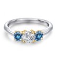 thumbnail image 3 of Gem Stone King 925 Silver and 10K Yellow Gold Lab Grown Diamond and Persian Blue Moissanite Engagement Ring for Women | 0.96 Cttw | Round 5MM | Gemstone April Birthstone | Size 9, 3 of 6