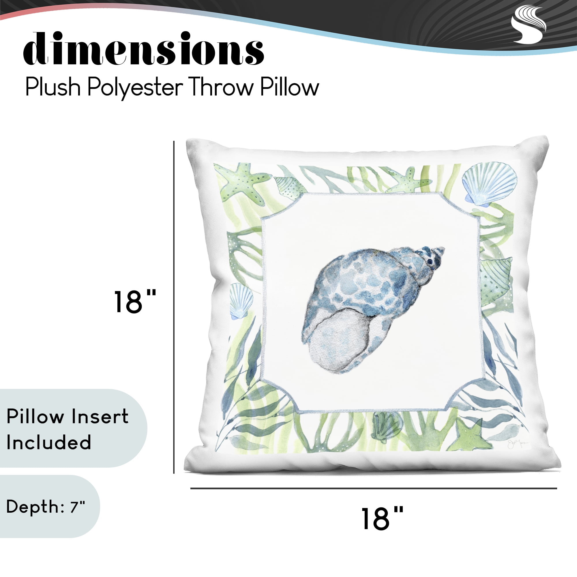 Stupell Industries Spotted Cowrie with Seaweed Decorative Printed Throw Pillow, design by Janet Tava, 18 x 7 x 18
