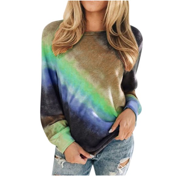 Staron Fall Tops for Women 2024 Tie Dye Dressy Casual Tunic Tops Fall Fashion O-Neck T-Shirts Trendy Colorful Flowy Basic Sweaters Pullover Black and Friday Deals