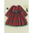 thumbnail image 2 of Bslissey Toddler Baby Girls Christmas Dress Plaid Print Long Sleeve Back Bowknot Tulle Hem A-line Princess Dress 6M 12M 18M 24M 3T 4T Infant Casual Sweet Clothes, 2 of 8