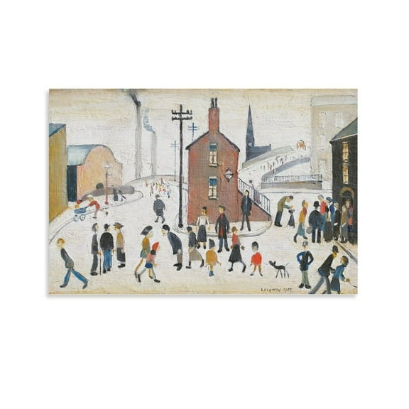 LS Lowry Street Scene Large Canvas Printing Famous Paintings Wall Decoration Painting Artwork Gifts Canvas Painting Poster Wall Art Decorative Picture Prints Modern Decor 16x24inch(40x60cm)