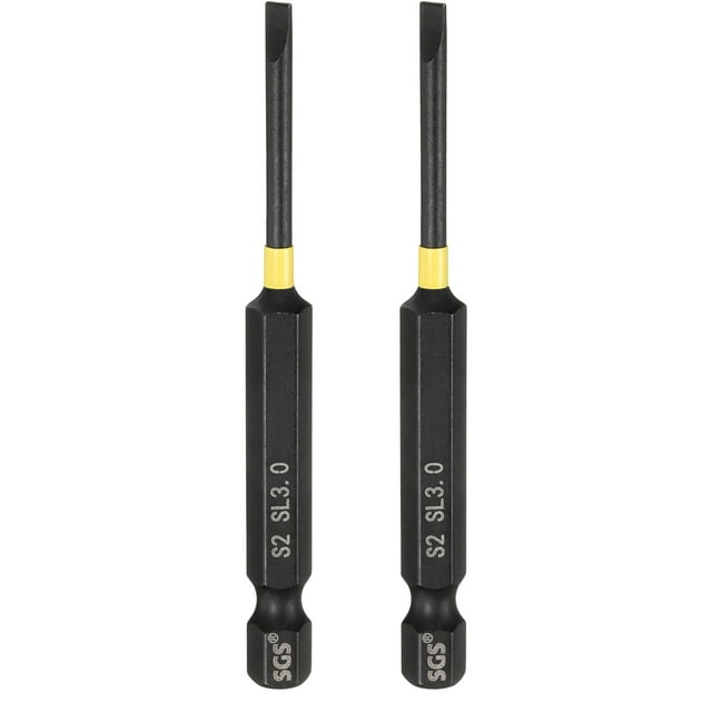 Uxcell 2pcs SL3 Slotted Impact Screwdriver Bits 1/4" Hex Shank 3" Long Magnetic Bit