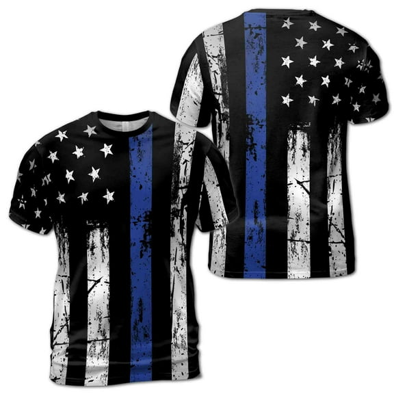 Retro Patriotic Thin Blue Line American Flag USA Police 3D T-Shirt S-5XL