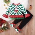 thumbnail image 2 of Baby Girl Christmas Outfits Plaid Print Flare Long Sleeve Mesh Ruffle T Shirt Bell Bottom Outfit, 2 of 7