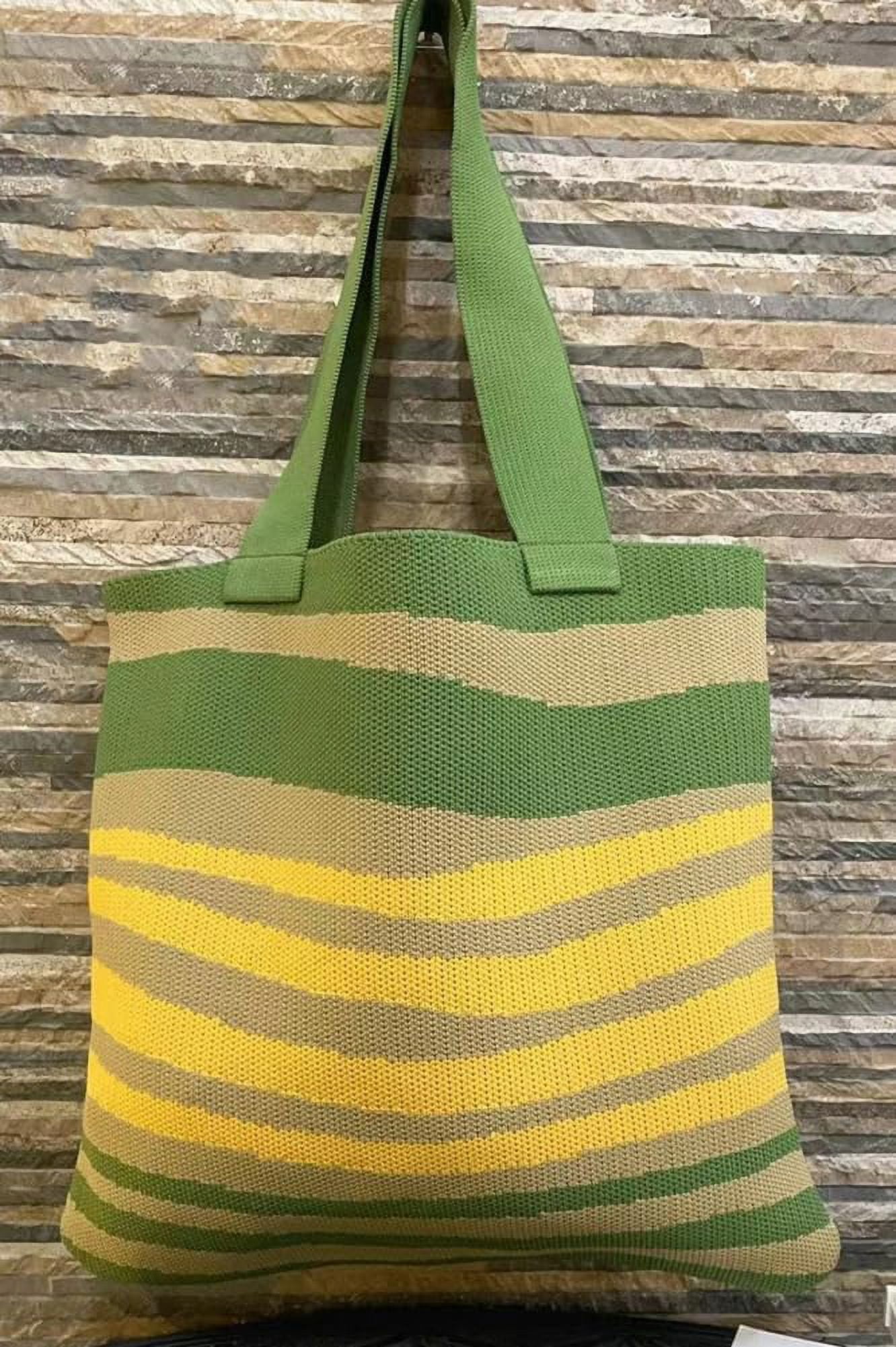 Kukuzhu Crochet Tote Bag for Women Small Cute Stripe Knitted Bag Colorful Pouch Aesthetic Knit Purse Hand Shoulder Bag