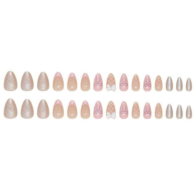 Little Love 24 Pcs Press on Nails Pink Gradient Fake False Nails. Reusable C3O6