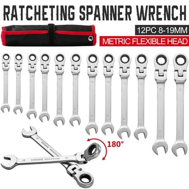 SHZOND 12 Pcs Ratchet Wrench Set 8-19mm Metric Combination Spanner Flexible Head Wrenches Kit