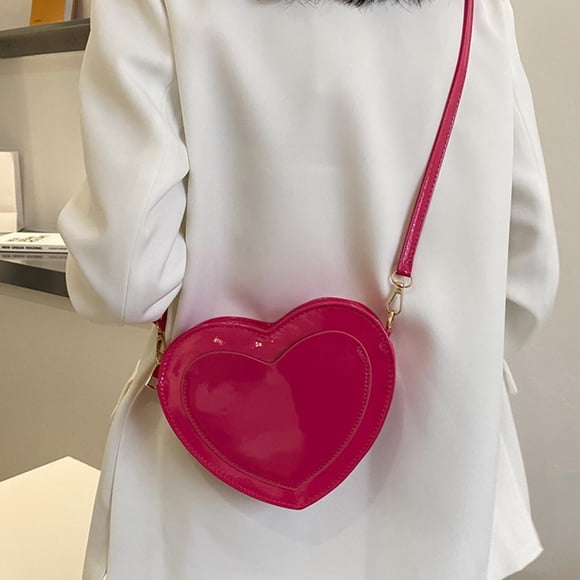 bolso de hombro con corazón de amor, piel sintética brillante, correa de hombro desmontable ajustable informal, bolso de moda para muj , Colco Bolso de mujer