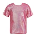 thumbnail image 1 of inhzoy Girls Boys Shiny Metallic Modern Dance Jazz Top Short Sleeve Shirt Dancewear,Sizes 3-16 Rose Red 6-7, 1 of 5